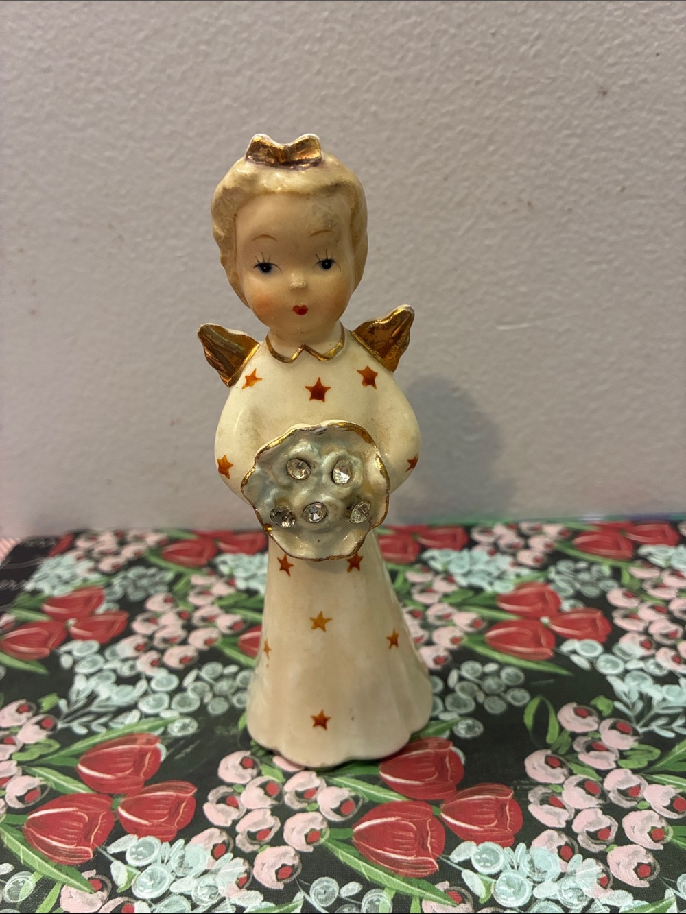 Vintage-Inspired Cream and Gold Angel Figurine